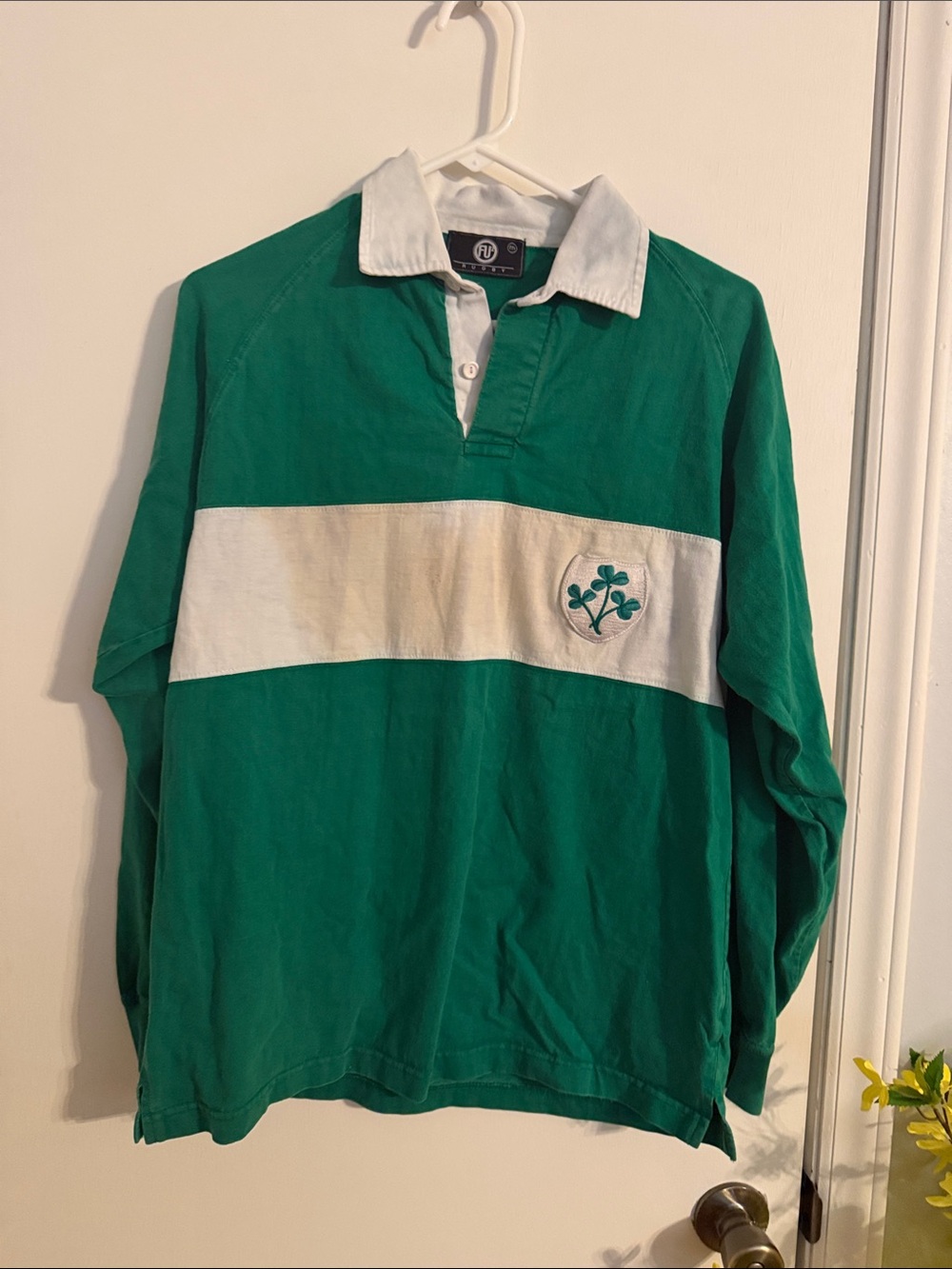 Classic Green Rugby Polo Shirt with White Stripe